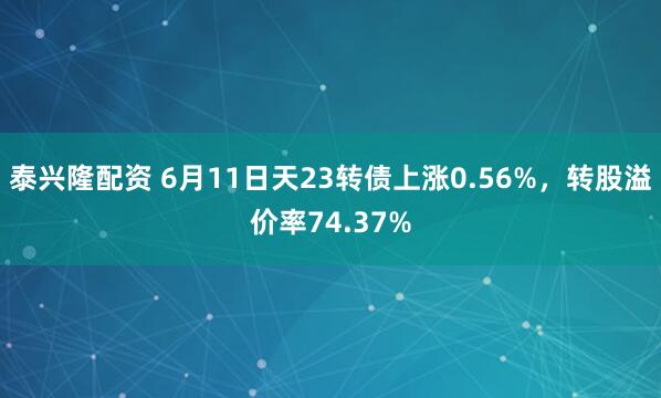 泰兴隆配资 6月11日天23转债上涨0.56%，转股溢价率74.37%