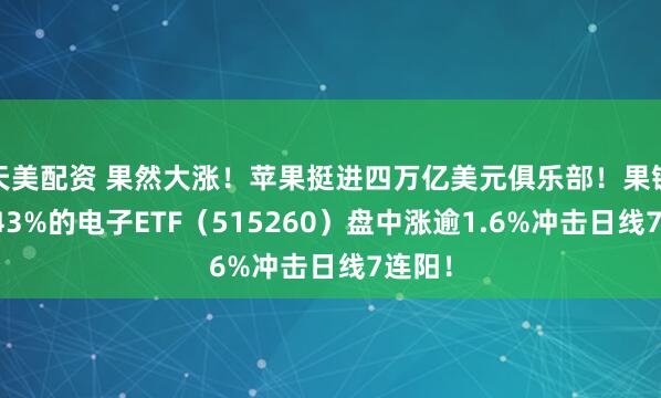 天美配资 果然大涨!苹果挺进四万亿美元俱乐部!果链含量43%的电子ETF(515260)盘中涨逾1.6%冲击日线7连阳!